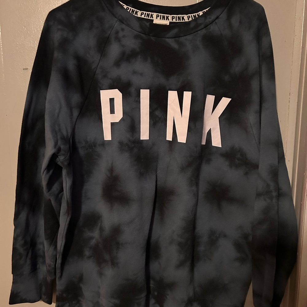 PINK Tie-Dye Crewneck Sweatshirt - Black & Blue
